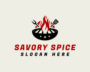 Fire Grill Fork Spatula logo design