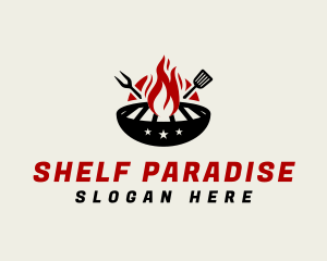 Fire Grill Fork Spatula logo design