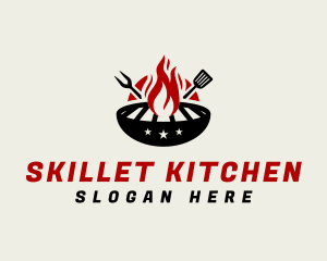 Fire Grill Fork Spatula logo design