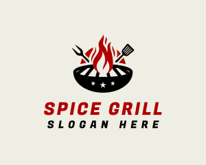 Fire Grill Fork Spatula logo design