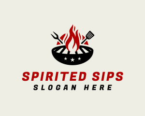 Fire Grill Fork Spatula logo design