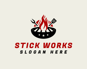 Fire Grill Fork Spatula logo design