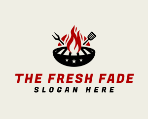 Fire Grill Fork Spatula logo design