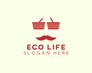 Shopper Man Mustache logo design