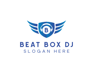 Headphones Wings DJ Shield logo design