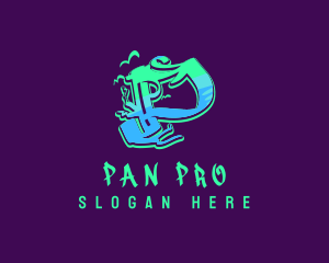 Neon Graffiti Art Letter P logo design