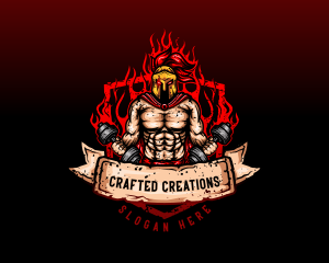 Spartan Dumbbell Crossfit logo design