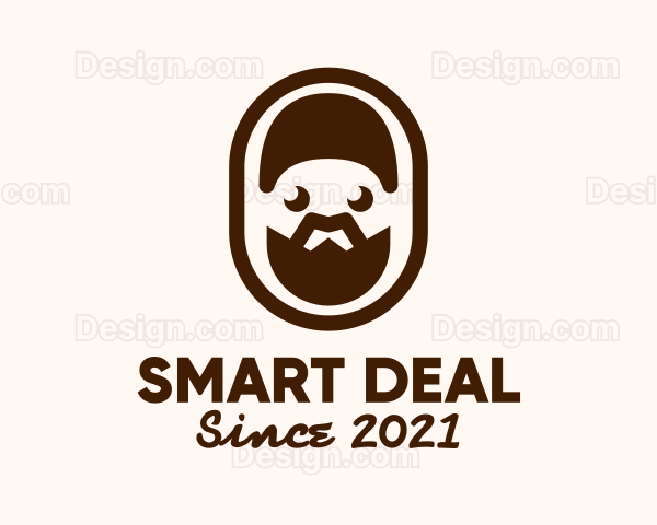 Brown Bearded Man Badge Logo