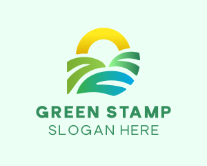 Green Landscape Sunset logo design