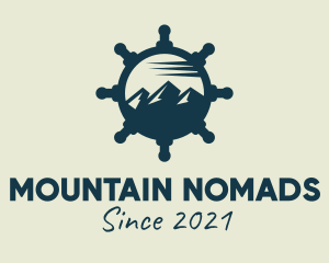 Mountain Ship Wheel  logo design