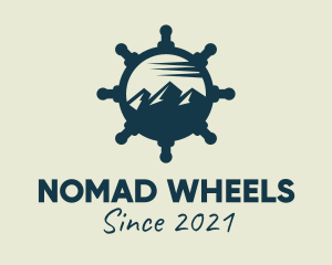 Mountain Ship Wheel  logo design