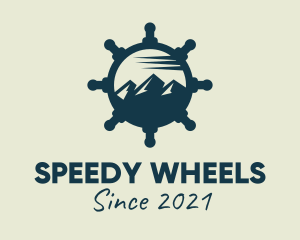 Mountain Ship Wheel  logo design