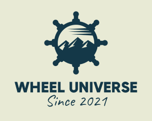 Mountain Ship Wheel  logo design