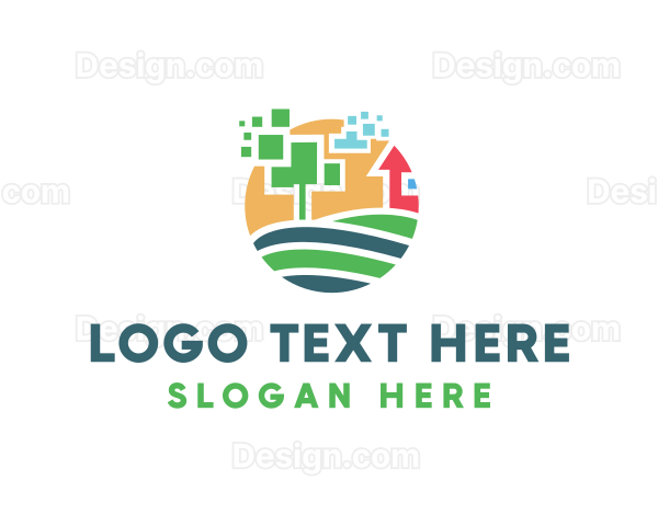 Digital Pixel Farm Tree Logo