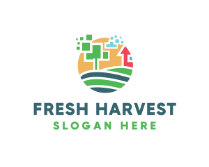 Digital Pixel Farm Tree logo design