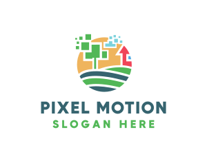 Digital Pixel Farm Tree logo design