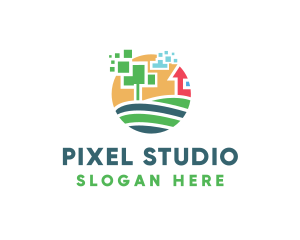 Digital Pixel Farm Tree logo