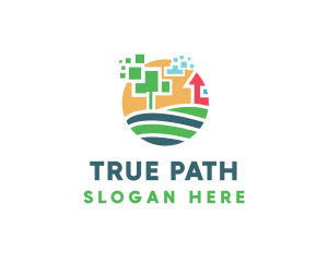 Digital Pixel Farm Tree logo design