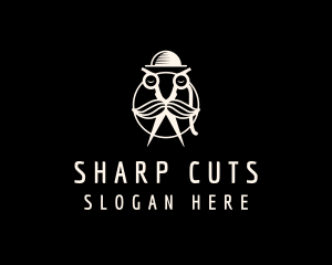 Moustache Scissors Barber logo design