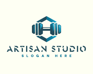 Dumbbell Hexagon Letter H logo design