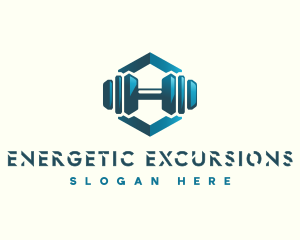 Dumbbell Hexagon Letter H logo design