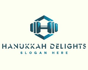 Dumbbell Hexagon Letter H logo design