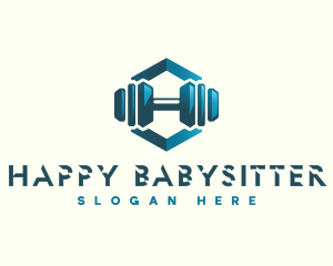 Dumbbell Hexagon Letter H logo design