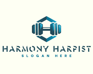 Dumbbell Hexagon Letter H logo design