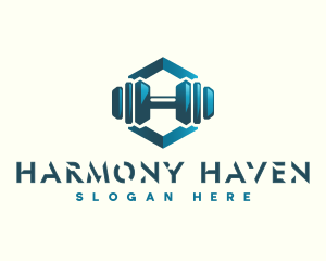 Dumbbell Hexagon Letter H logo design