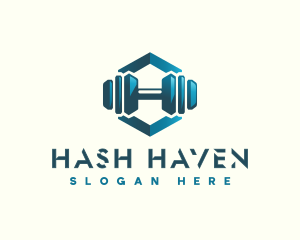 Dumbbell Hexagon Letter H logo design