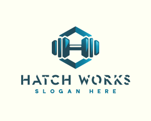 Dumbbell Hexagon Letter H logo design