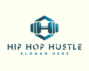 Dumbbell Hexagon Letter H logo design