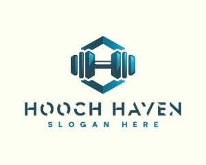 Dumbbell Hexagon Letter H logo design