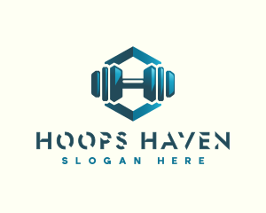 Dumbbell Hexagon Letter H logo design