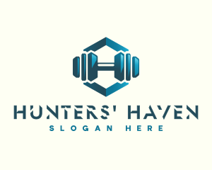 Dumbbell Hexagon Letter H logo design