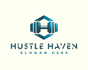 Dumbbell Hexagon Letter H logo design