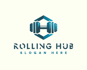 Dumbbell Hexagon Letter H logo design