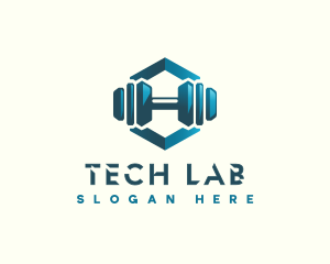 Dumbbell Hexagon Letter H logo design