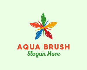 Colorful Brush Flower  logo design