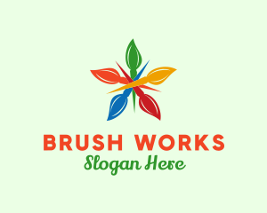 Colorful Brush Flower  logo design