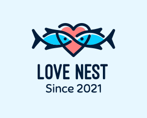 Seafood Fish Love Heart logo design