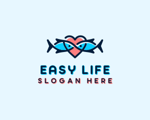 Seafood Fish Love Heart logo design