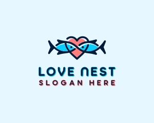 Seafood Fish Love Heart logo design