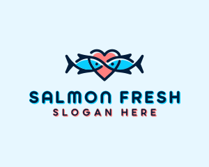 Seafood Fish Love Heart logo design