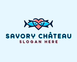 Seafood Fish Love Heart logo design