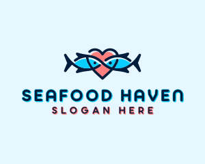 Seafood Fish Love Heart logo design