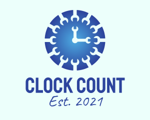 Blue Wrench Clock  logo design