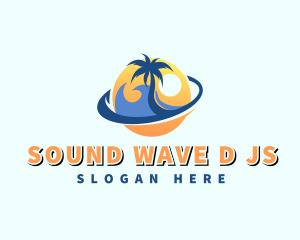 Tropical Beach Sunset Wave logo design