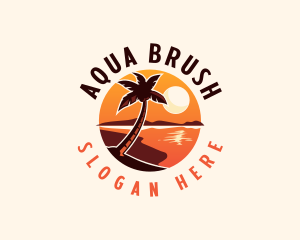 Palm Tree Beach Sunset logo design