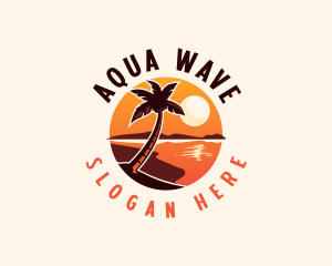 Palm Tree Beach Sunset logo design